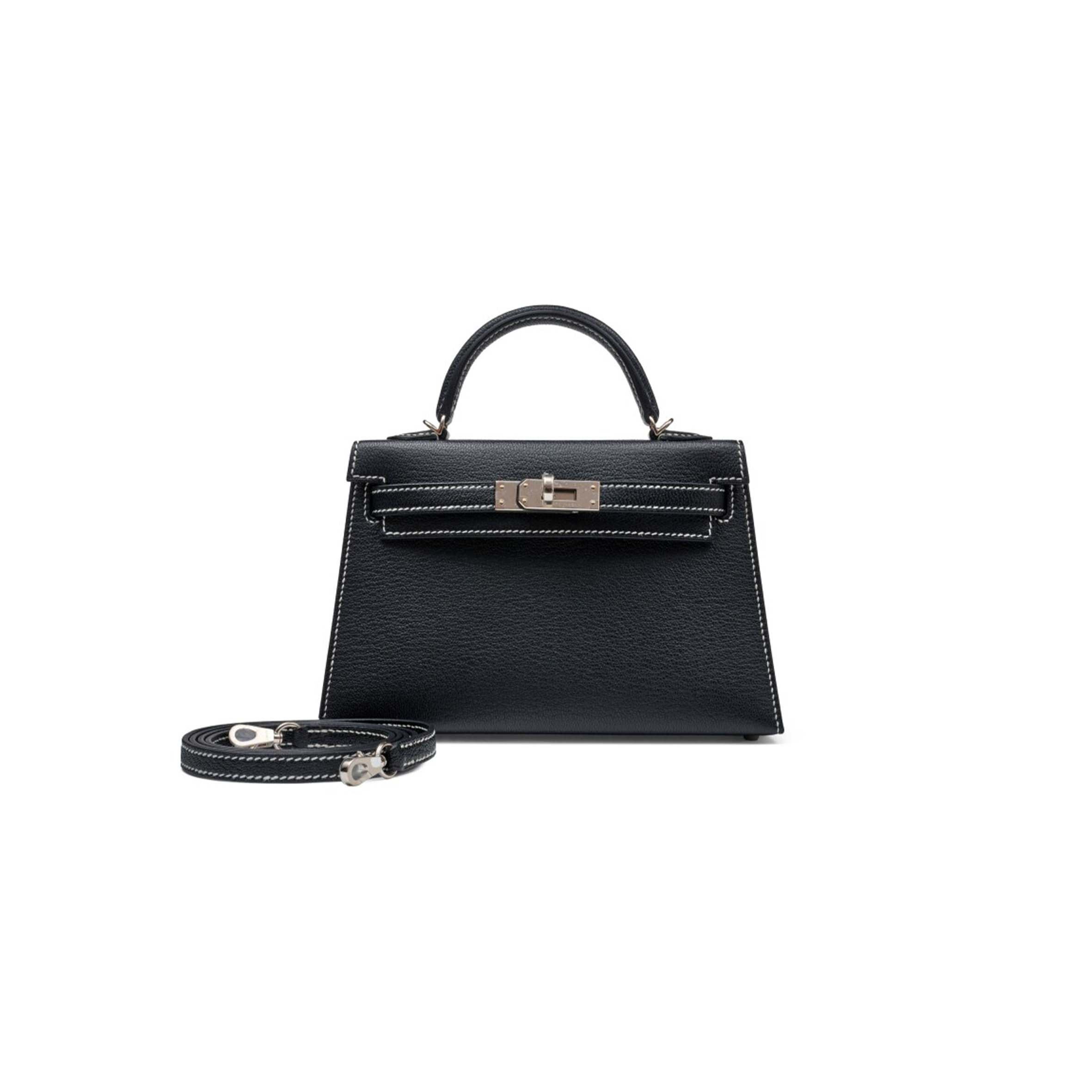 HERMÈS BLACK AND ROUGE DE COEUR BI-COLOR CHÈVRE MYSORE MINI KELLY II PALLADIUM HARDWARE (19*12*5.5cm) 